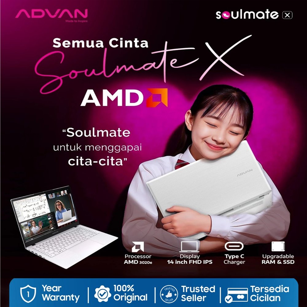 Advan Soulmate X 14" 8GB/128GB White Windows 11/ AMD 3020e / 4GB/128GB Upgradable | 100% GARANSI RESMI