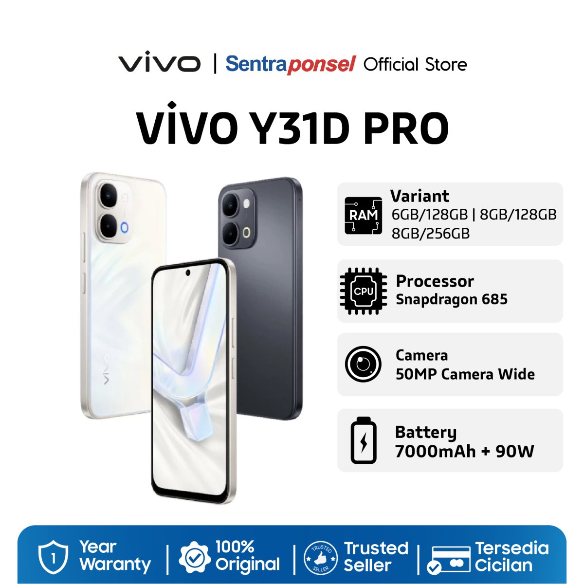 Vivo Y31d Pro 8GB/128GB Baterai 7000mAh, 90W FlashCharge, Kamera 50MP
